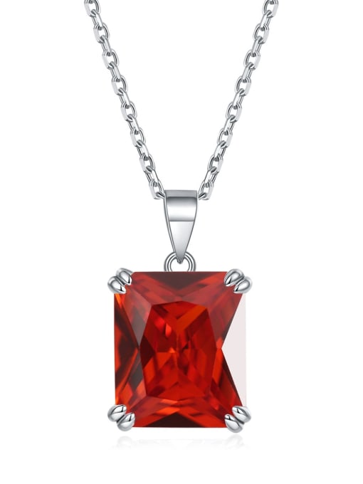 Red corundum [July] 925 Sterling Silver Birthstone Geometric Dainty Necklace